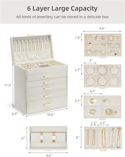 Vlando 6 Layer Large Jewelry Box - Jewelry Holder Organizer, Jewelry Box Organizer for Drawer Necklace Ring Bracelet and Watc