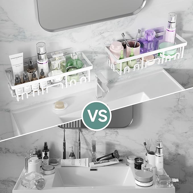 Veken Shower Caddy 3-Pack, Advanced Rustproof Design, No Drilling Adhesive Shelves, Rack with Soap Holder, Large Capacity Bat