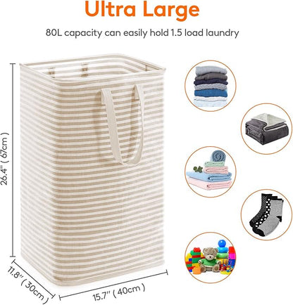 Lifewit 1 Pack Laundry Basket 80L Each, Collapsible Clothes Hamper with Reinforced Handles, Freestanding Waterproof Design fo