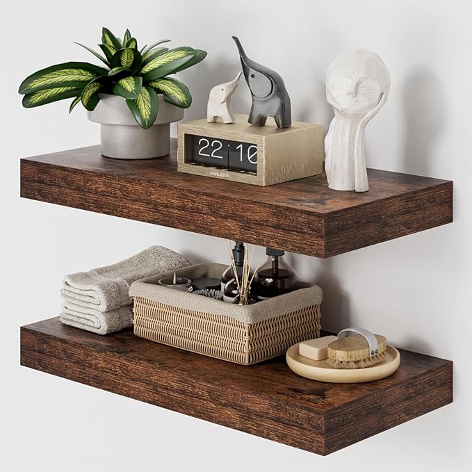 Heimlove 12" Deep Floating Shelves for Wall, 24 Inch Wall Mounted Shelf Set of 2 for Books Living Room Laundry Room Bedroom K