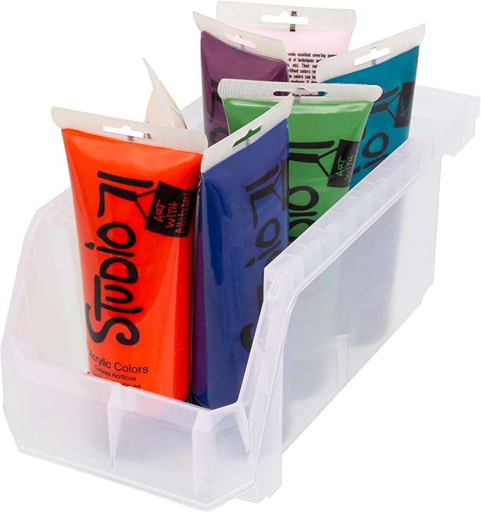 ReadySpace Medium Plastic Storage Bins, Stackable Organizer Containers for Closet Pantry Shelf Garage and Office Organization