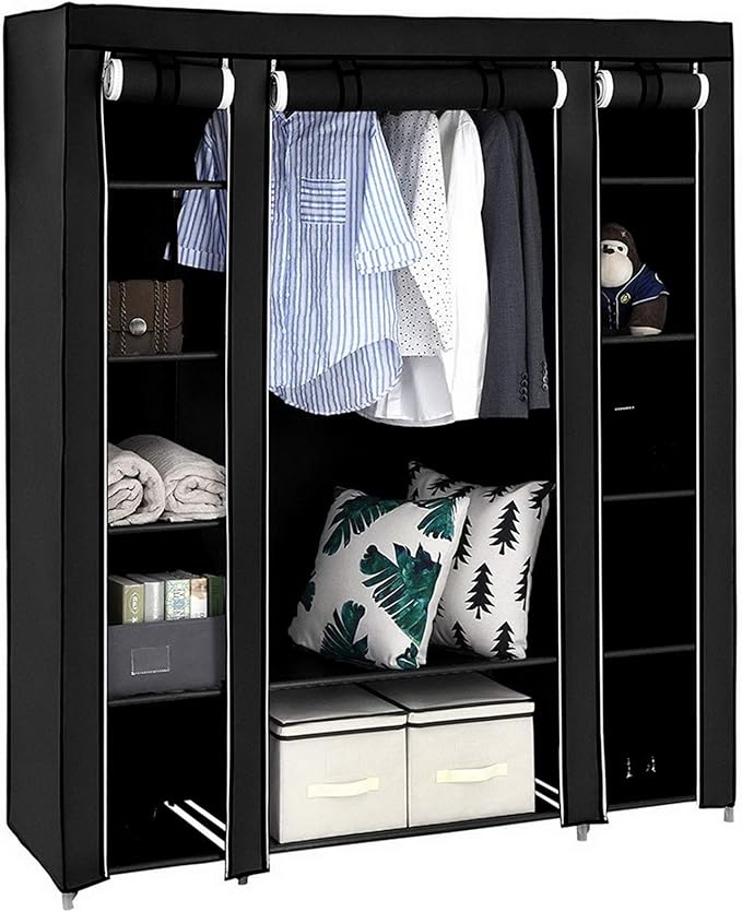 Closet Wardrobe, Portable Closet for Bedroom, Clothes Rail with Non-Woven Fabric Cover, Clothes Storage Organizer, 58 x 17 x 