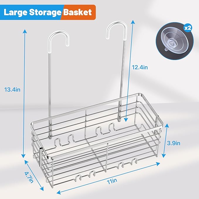 YUOROS Shower Caddy Hanging, Over the Door Shower Organizer Rack 304 Stainless Steel Rustproof Bathroom Storage Shampoo Holde
