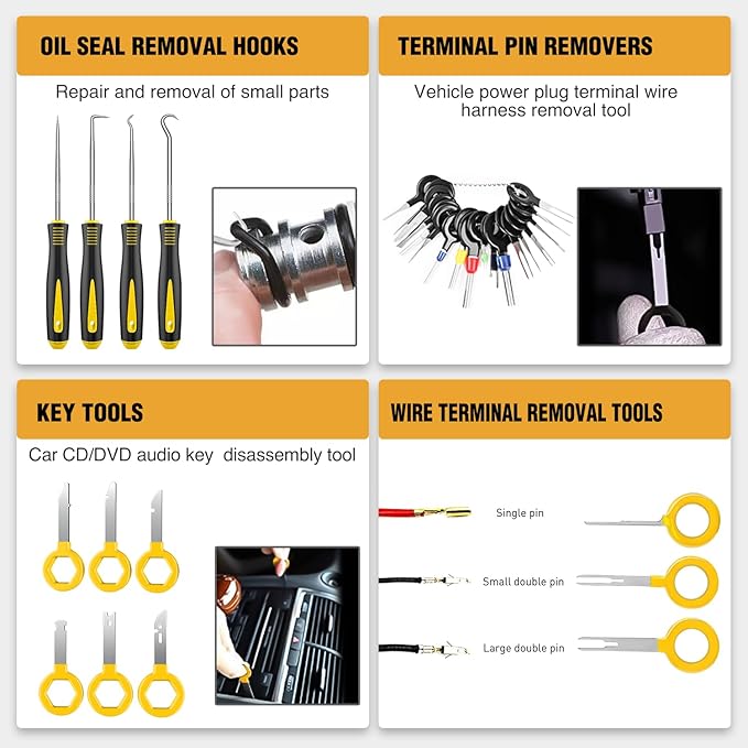 GOOACC 238Pcs Trim Removal Tool, Auto Push Pin Bumper Retainer Clip Set Fastener Terminal Remover Tool Adhesive Cable Clips K
