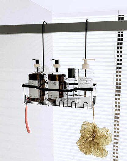 Slizy Hanging Shower Rack, Black Bathroom Storage Rack, Bathroom Door Organizer, Hanging Shower Basket, Shampoo Holder, No Dr