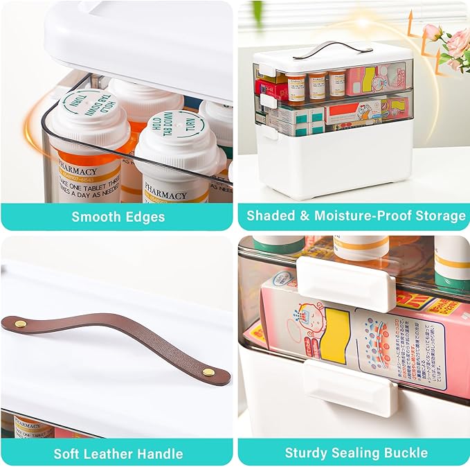 Homaigie Extra Tall 3-Tier Medicine Cabinet Organizer for Upright Medicine Bottles Organizer, Portable Medicine Storage Box w