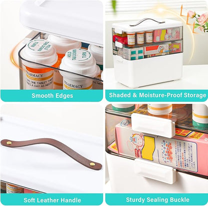 Homaigie Extra Tall 3-Tier Medicine Cabinet Organizer for Upright Medicine Bottles Organizer, Portable Medicine Storage Box w