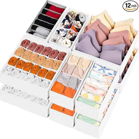 12 Pack Drawer Organizers for Clothing, 116 Large Compartments Fabric Dresser Closet Organizers and Storage Bins for Baby Clo