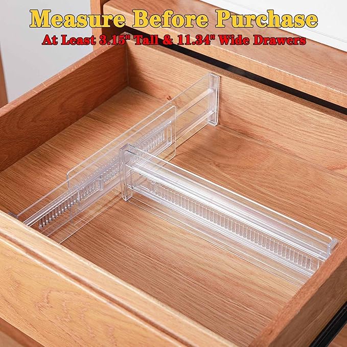 12 Pack Drawer Dividers for Clothes, 3.15" High 11.34"-19.69" Adjustable Expandable Dresser Drawer Organizer, Clear Plastic S