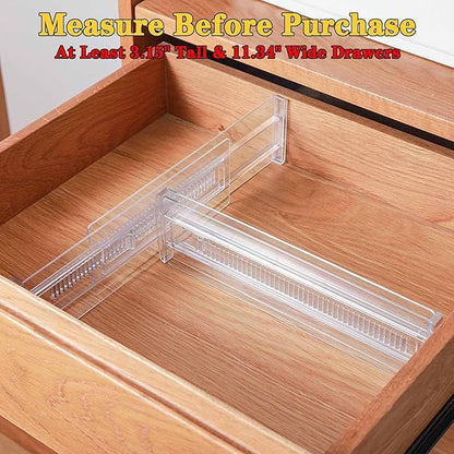12 Pack Drawer Dividers for Clothes, 3.15" High 11.34"-19.69" Adjustable Expandable Dresser Drawer Organizer, Clear Plastic S