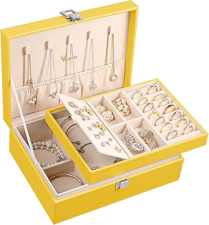 Voova Jewelry Box Organizer for Women Girls, 2 Layer Large Men Jewelry Storage Case, PU Leather Display Jewellery Holder with