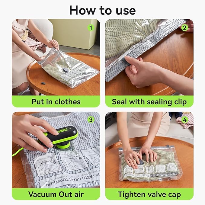 Travel Vacuum Bags with USB & TYPE C Pump, 9 Pack Carry-On Vacuum Storage Bags for Luggage & Suitcase, Vacuum Luggage Bags, S