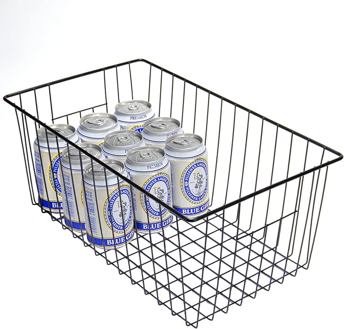 16" L x 12" W Wider Freezer Storage Organizer Baskets Container, Deep Metal Wire Chest Upright Refrigerator Divider Bins with