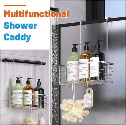 YUOROS Shower Caddy Hanging, Over the Door Shower Organizer Rack 304 Stainless Steel Rustproof Bathroom Storage Shampoo Holde