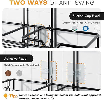 Adjustable Height Shower Caddy Hanging for Handheld Shower Heads, Shower Racks with Soap Holder 8 Hooks, No-Drilling, Anti-Sw