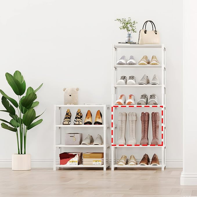 4-Tier Small Shoe Rack, Metal Stackable Kids Shoe Shelf Storage Zapateras Organizer,Narrow Shoe Rack Sturdy for Closet Hallwa
