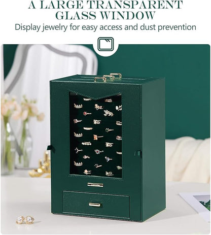 Homde Jewelry Organizer with Transparent Window Necklace Hooks Gift for Women Jewelry Box Display Case for Necklaces Rings Ea