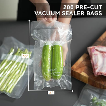 Wevac 6” x 10” 200 Count Food Vacuum Sealer Bags Keeper, PreCut Pint, Ideal for Food Saver, BPA Free, Commercial Grade, Great