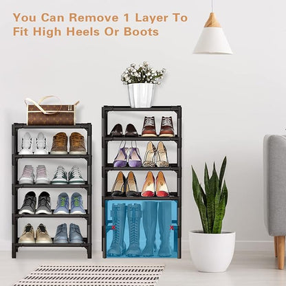 Shoe Rack - 10 Tiers Shoe Organizer with Detachable Fabric Shelves & Metal Frame, Up to 20-25 Pairs Narrow Tall Shoe Rack for
