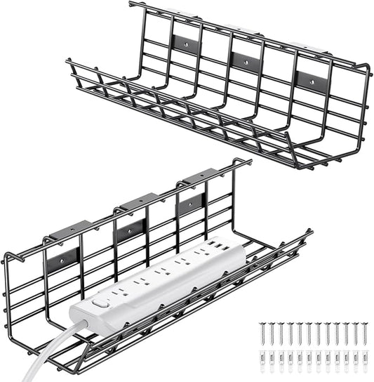 2 Pack DELAMU Under Desk Cable Management Tray, Large Metal Cord Organizer, Office & Home Cord Wire Management Under Desk She