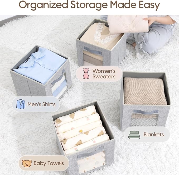 Homsorout Foldable Storage Cubes - Cubby Storage Organizer with Window, Decorative Fabric Bins for Clothes Storage, Closet Or