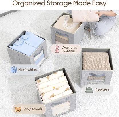 Homsorout Foldable Storage Cubes - Cubby Storage Organizer with Window, Decorative Fabric Bins for Clothes Storage, Closet Or