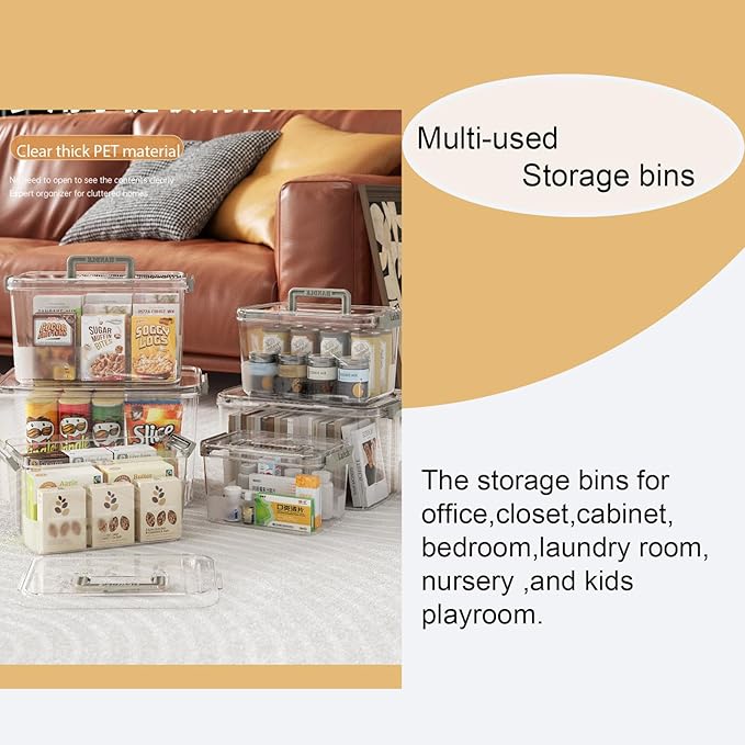 Plastic Storage Containers And Organization Bins Box Stackable with Lid and Secure Latching Buckles, Clear Clip Box For Kitch