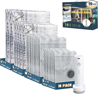 Space Saver Vacuum Storage Bags with Electric Pump, 18 PCS (6S,6M,4L,2J) Space Saver Vacuum Seal Bags for Clothing, Travel, B