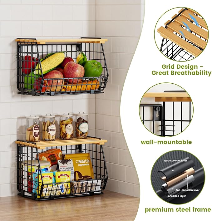 Wire Fruit Basket for Kitchen Storage: Hanging and Counter Basket for Vegetable Produce - Potato and Onion Storage for Pantry