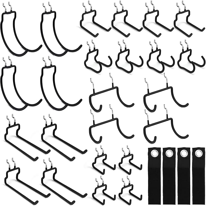 ELEAD 28-Piece Pegboard Hooks with Extension Straps, Heavy Duty Organizer Pegboard Accessories Fit for 1/4" Pegboard, Peg Boa