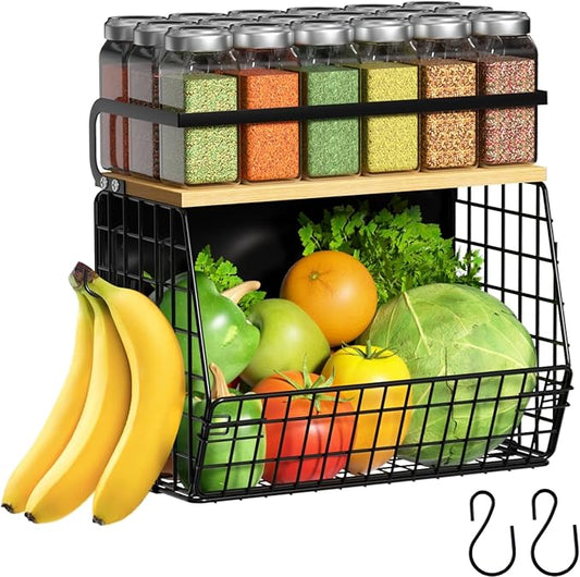 Ofiray-home Magnetic Shelf for Fridge with Wood Lid, Fruit Potato and Onion Storage Bins, Pantry Organizers & Storage, Large 