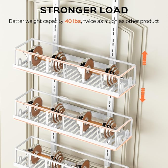 Bunoxea White 8-Tier Over The Door Pantry Organizer, Pantry Organization And Storage, Metal Hanging Spice Rack Shelves Door, 