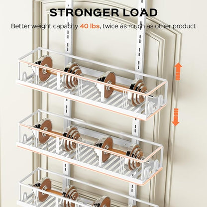Bunoxea White 8-Tier Over The Door Pantry Organizer, Pantry Organization And Storage, Metal Hanging Spice Rack Shelves Door, 