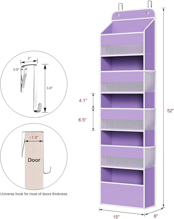 Univivi 5-Shelf Over The Door Hanging Organizer, Back of Door Organizer with 5 Compartments 6 Side Pockets for Baby Bedroom a