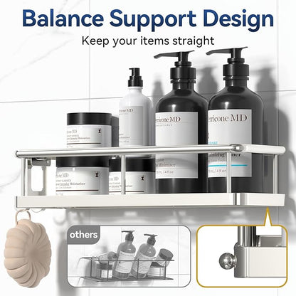 YASONIC Shower Caddy Adhesive, No Drill Bathroom Shower Organizers, with Removable Hooks, Rust Proof Shower Shelves, Wall-Mou