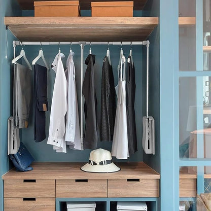 Heavy duty hanger Down Pull Wardrobe Rail Adjustable Clothes Rail Extendable Wardrobe Rail Closet and Wardrobe,Load Capacity 