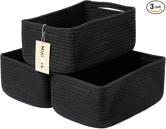 MiniArk Small Storage Baskets for Organizing | Closet Organizer Bins | Shelf Toy Basket | Woven Rope Baskets | Cube Decorativ