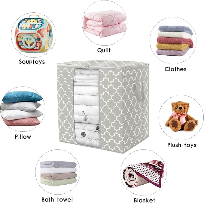 WISELIFE Storage Bags 3 Pack/100L Large Blanket Clothes Organization and Storage Containers for Comforters,Bedding, Foldable 