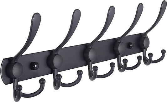 Dseap Coat Rack Wall Mounted - 5 Tri Hooks, Heavy Duty, Stainless Steel, Metal Coat Hook Rail for Coat Hat Towel Purse Robes 