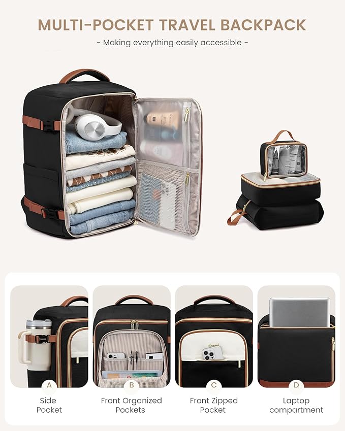 LOVEVOOK 40L Travel Backpack Carry on Flight Approved, Personal Item Bag with 3 Packing Cubes, Travel Backpack for Women Fits