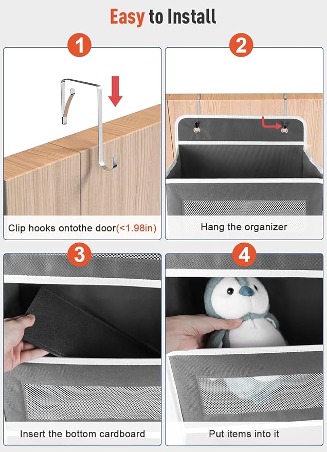 2 Pack Over The Door Organizer Storage, 5 Shelf Hanging Door with 5 Large Capacity Pockets, Anti Tilt 48 lb Load Behind Door 