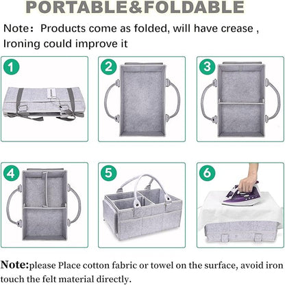 XUANGUO Baby Diaper Caddy Organizer with Handle - Gender Neutral Nursery Storage Bin Basket - Portable Tote Bag - Car Organiz