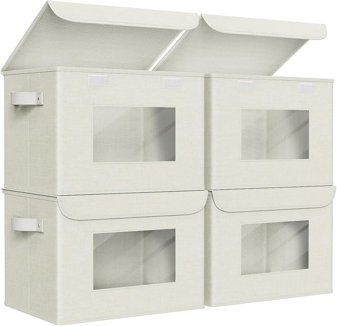 Univivi Fabric Foldable Storage Boxes with Lids [4-Pack] Collapsible Storage Bins for Clothes Closet Organizers with Handles 