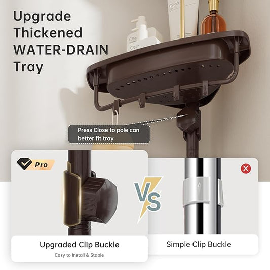 Corner Shower Caddy Tension Pole Brown Shower Caddy 18/8 Stainless Steel Rustproof 4 Tier Adjustable Shower Organizer Bathroo