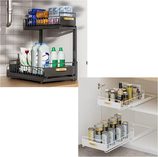 Under sink organizer and 2 Pull-Out Cabinet Organizers