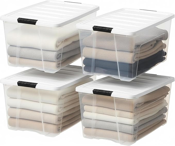 IRIS USA 72 Qt Stackable Plastic Storage Bins with Lids, 8 Pack - BPA-Free, Made in USA - See-Through Organizing Solution, La