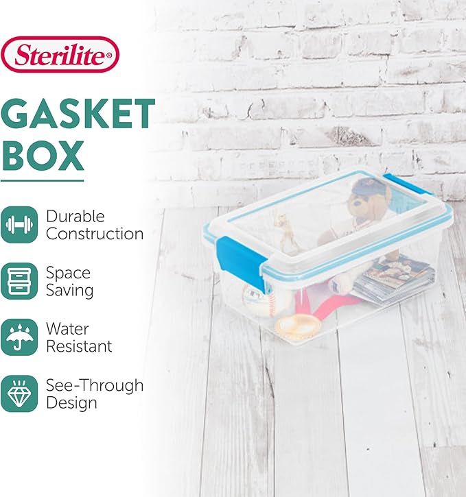Sterilite 6-Pack Gasket Box, Weather-Resistant Storage Bins with Latching Lids, 7.5 Quart - Heavy-Duty Organizing Containers 