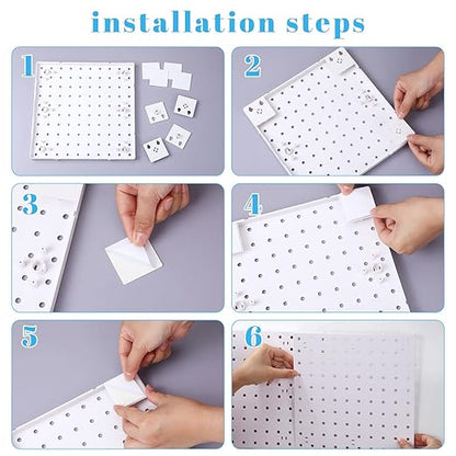 Nuanchu 8 Pack No Drill Pegboard Panels, 10x10 Inch White ABS Plastic Pegboard Wall Mount Organizer Kit for Garage Kitchen Of