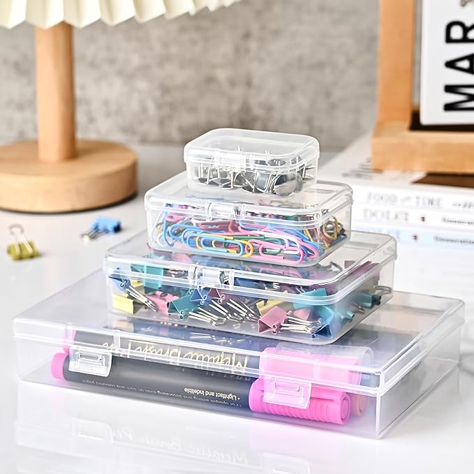 7 Pack Mixed Sizes Rectangular Mini Plastic Containers Clear Plastic Storage Boxes with Hinged Lids Empty Beads Organizers fo
