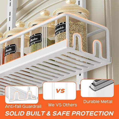 Bunoxea White 8-Tier Over The Door Pantry Organizer, Pantry Organization And Storage, Metal Hanging Spice Rack Shelves Door, 